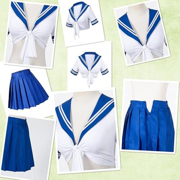 Japanese Anime Schoolgirl Sailor Skirt Uniform Seifuku Socks Bow Set Small - Picture 4 of 6